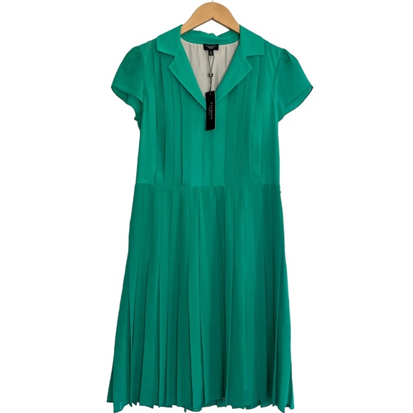 Talbots Dresses & Skirts - Talbots Size 6P Teal Pleated V-Neck Collared Short Sleeve Midi Dress